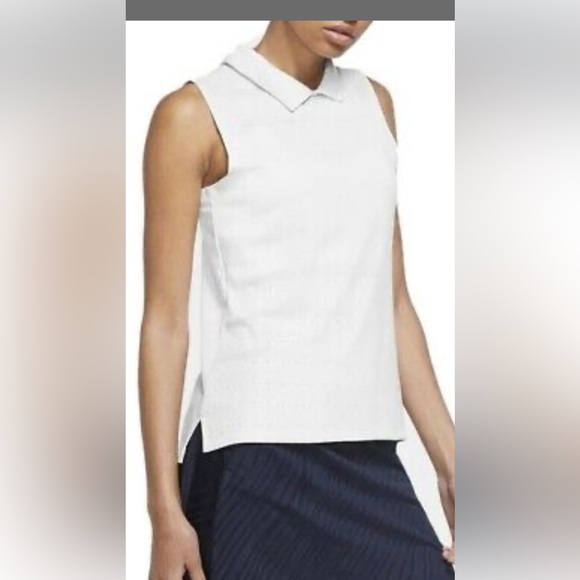 NIKE WMNS DRIFIT POLO GOLF SHIRT BLEND ACE SLEEVELESS COLLARED JAQUARD,WHITE XXL - Picture 3 of 13